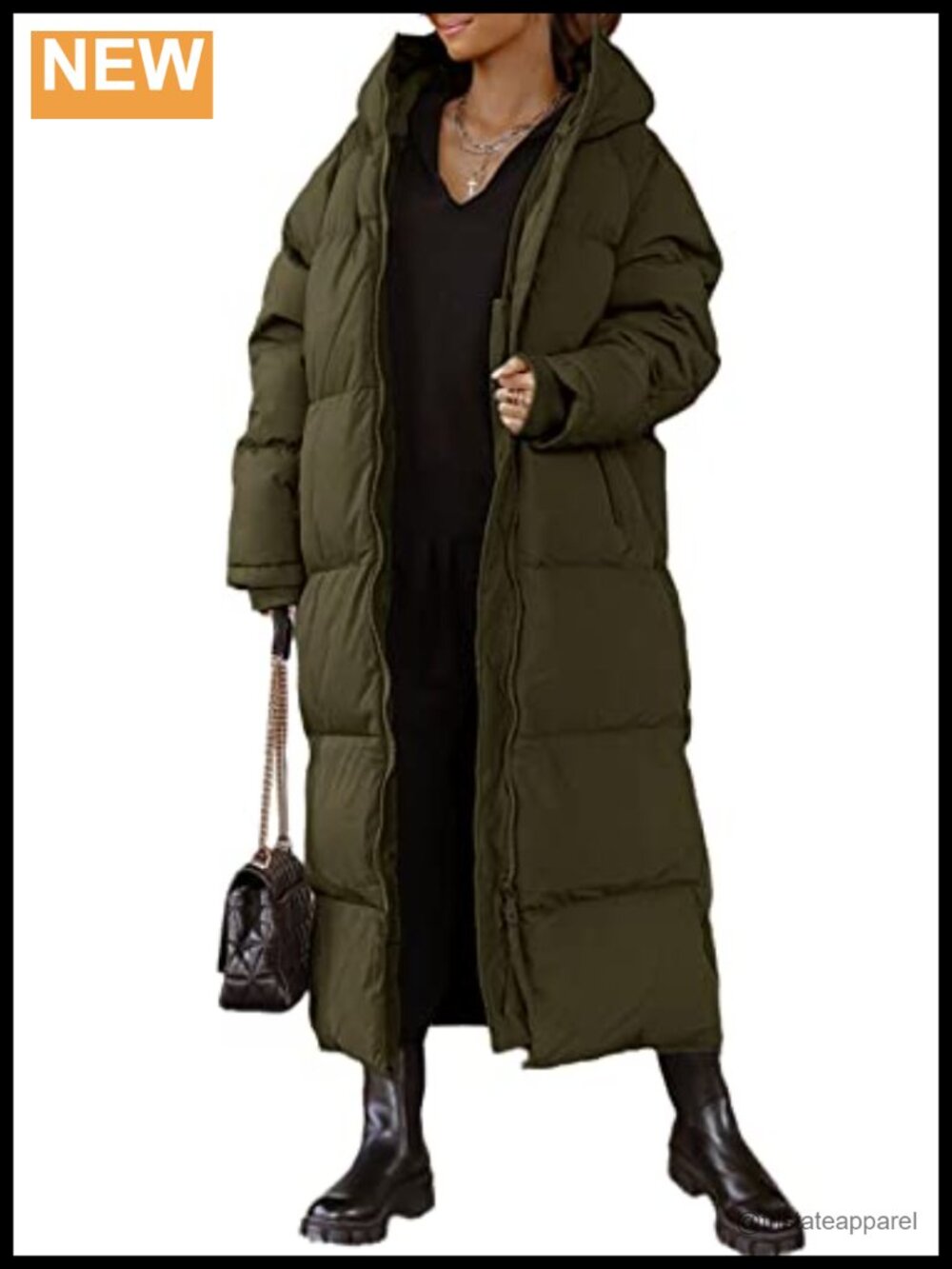 Womens Hooded Long Quilted Maxi Puffer Coat Zip Winter Jacket